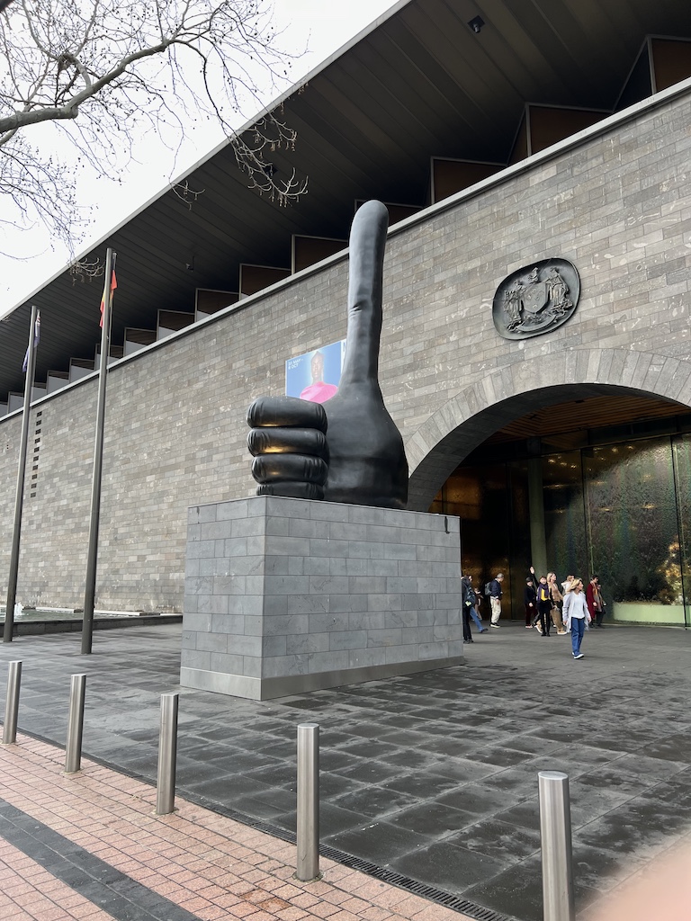 Thumb sculpture outside the National Gallery of Victoria