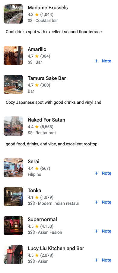 Restaurant recommendations